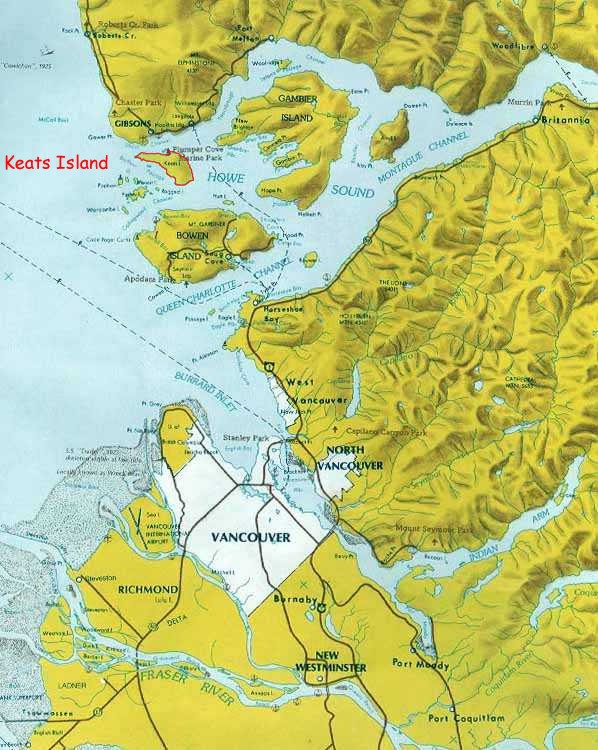 Howe Sound map showing Keats Island